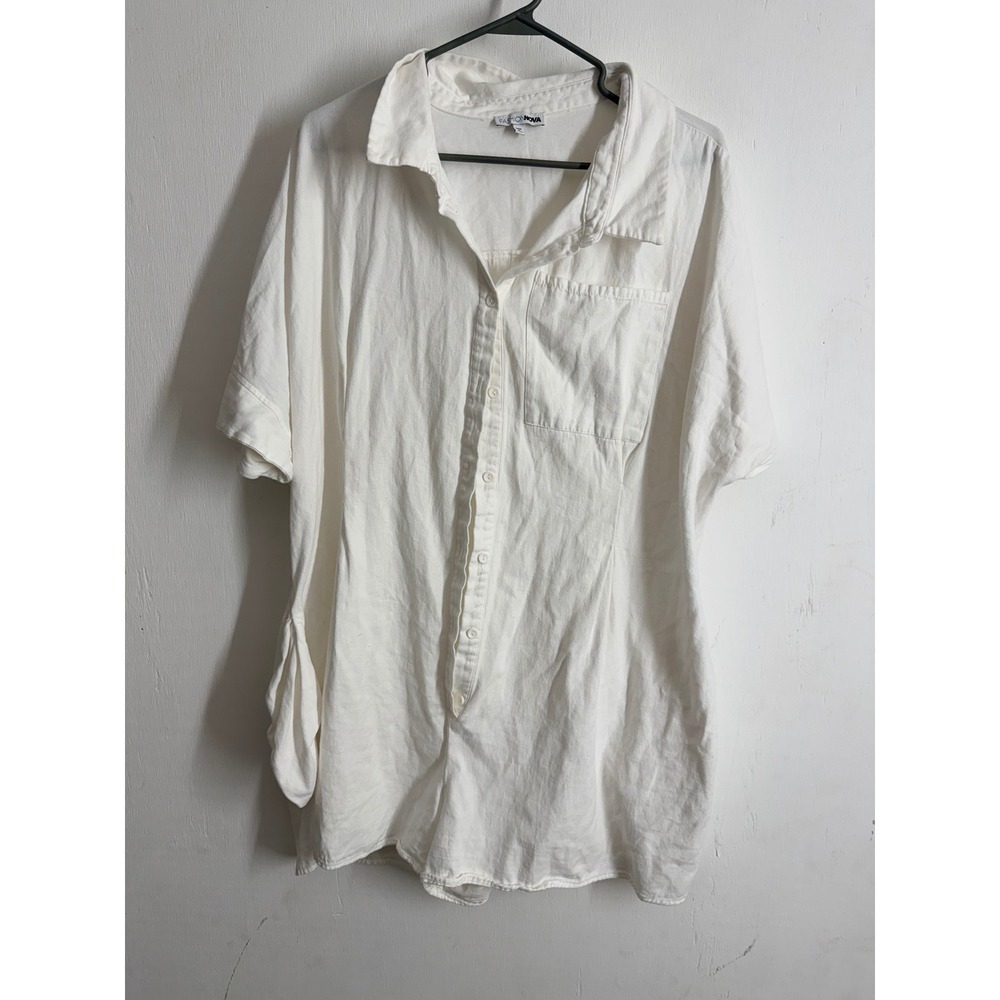 Fashion Nova White Cotton Romper Button Down Short Sleeve Plus Size 3X 74974F
